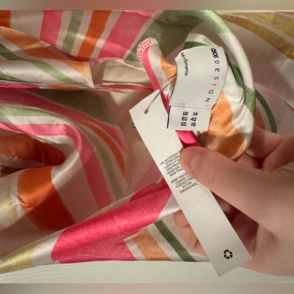 NWT ASOS Design Satin Cowl Front Mini Dress Size US 10 Bright Stripe - Picture 5 of 5